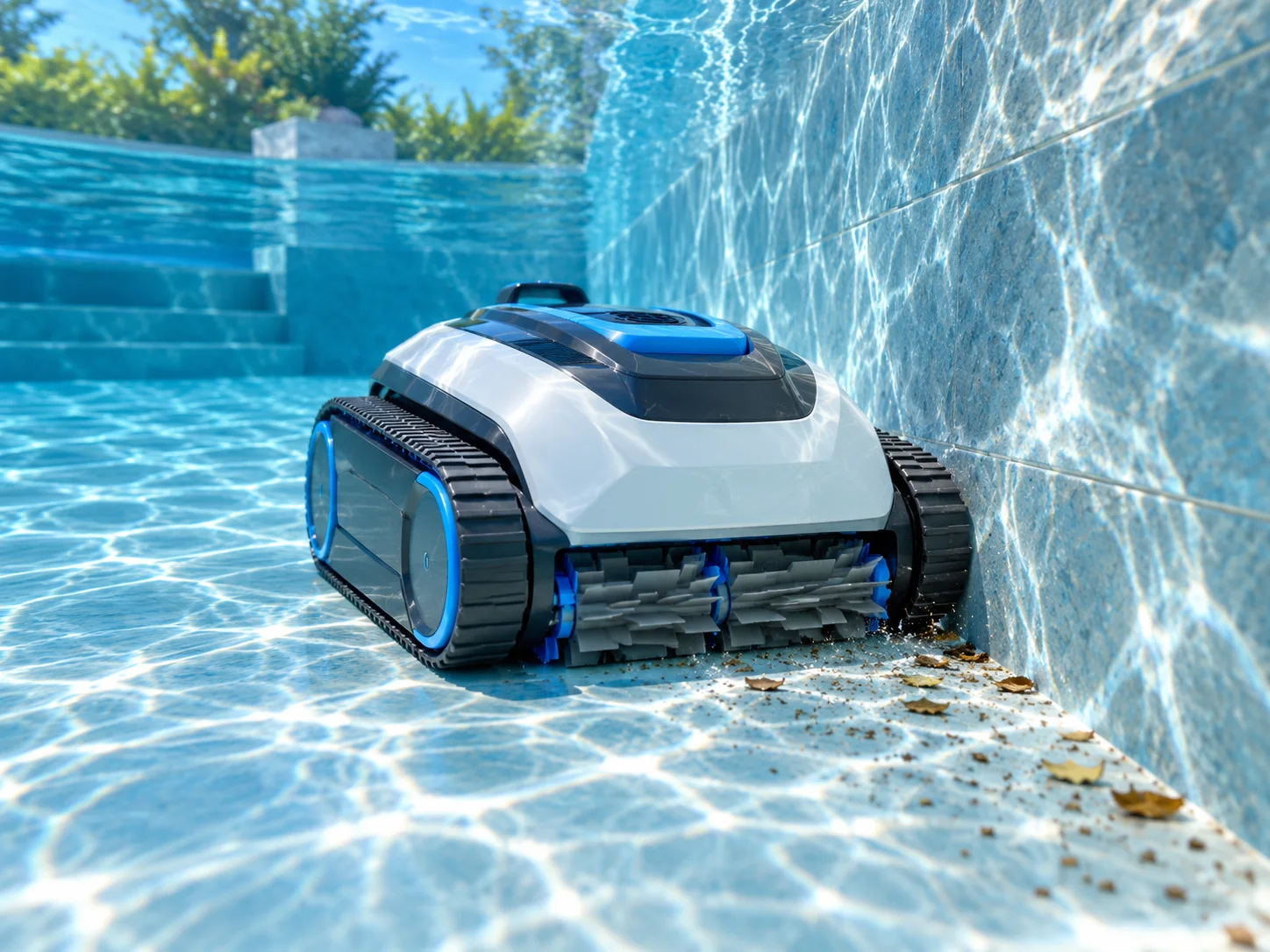 Robot basenowy podczas automatycznego czyszczenia basenu